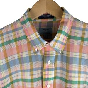 Castaway Mens XL Madras Plaid Long Sleeve Button Down Shirt Nantucket Island